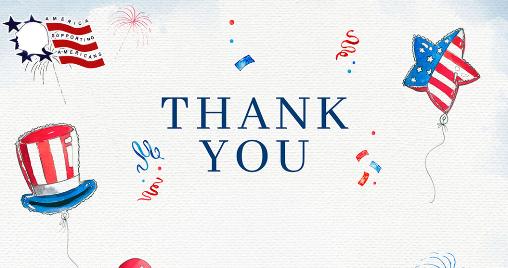 Thank You graphic with patriotic decorations by America Supporting Americans