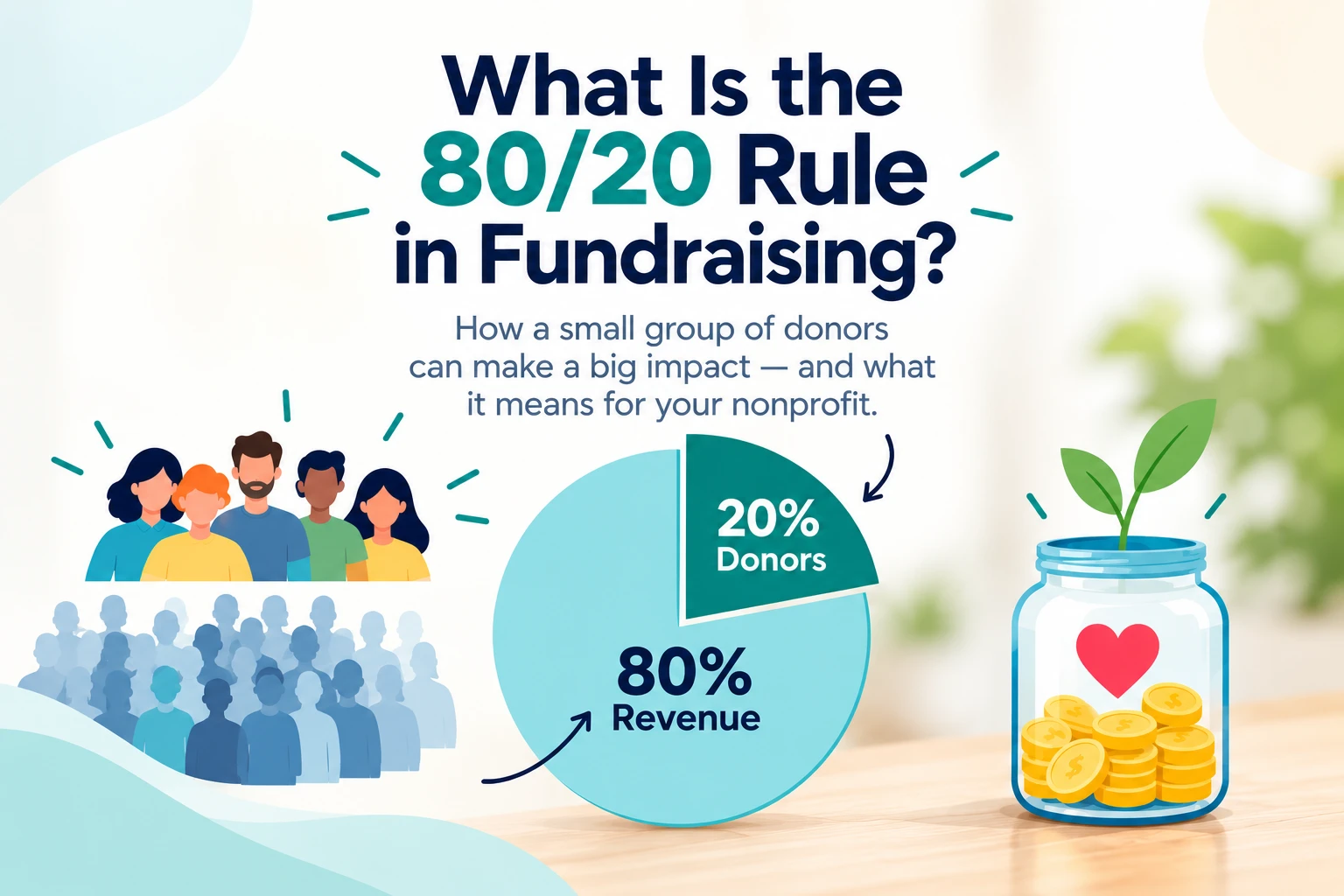 The 80/20 rule in fundraising means 80% of donations come from 20% of donors. Here's what it means, why it happens, and how to use it.